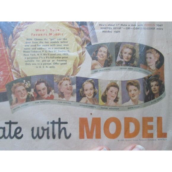 Vintage Model Tobacco ad, 1943 United States Tobacco Co, New York, 11" by 14" - Picture 10 of 10